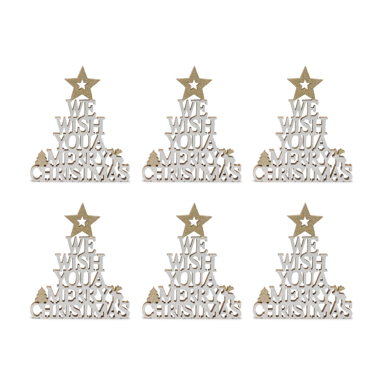 Melrose Set of 6 "We Wish You A Merry Christmas" with Star Wall Signs 11.25"